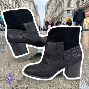 NWOT‎ Nine West Dale Block Heel Nubuck Leather Ankle Boots | Black | Women's 7.5